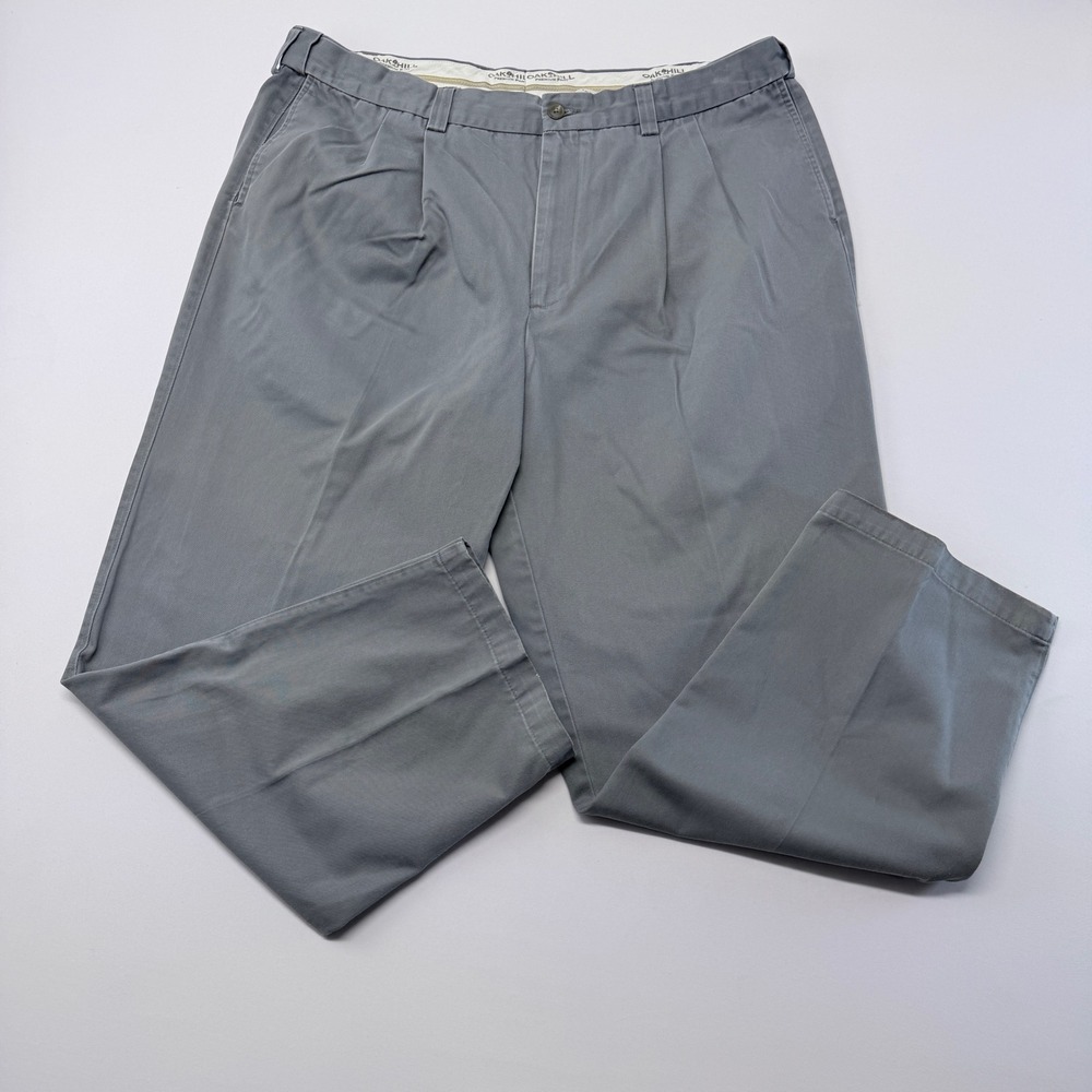 Oak Hill Premium Pant Mens 46x32 Gray Pleated Chino Straight Leg Cotton Trousers